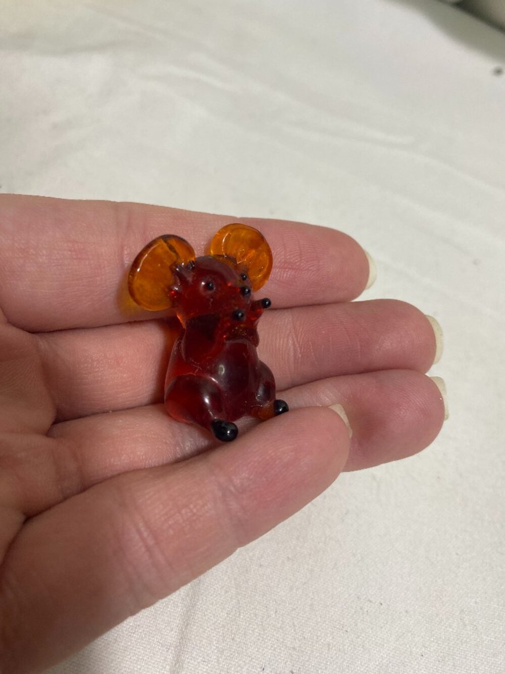 Hand Blown Glass Mouse Figurine Miniature Amber Brown Art Glass Tiny Animal